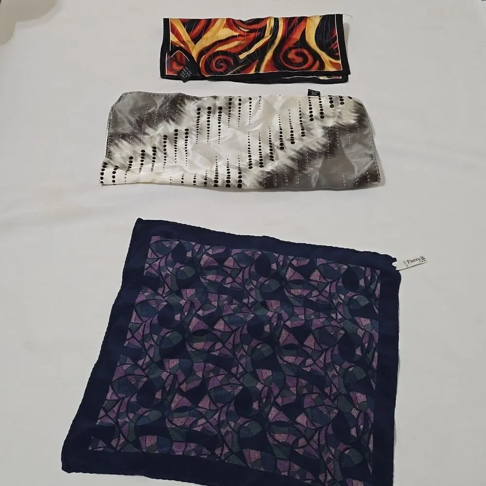 Pierre Balmain And 2 More Handmade‎ Silk Handckerchiefs